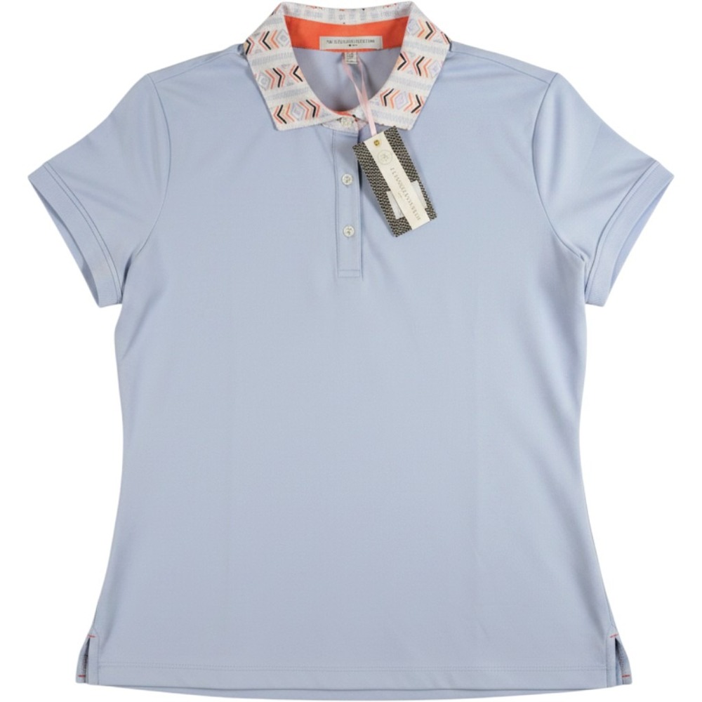 Fairway & Greene Amie Polo Women Medium Dream Blue UPF 50+ Geometric Collar NEW